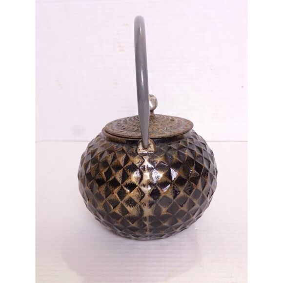 Geometric Pattern Cast Iron Japanese Style Tea or Coffee Pot 5" Tall Pot - Picture 6 of 16